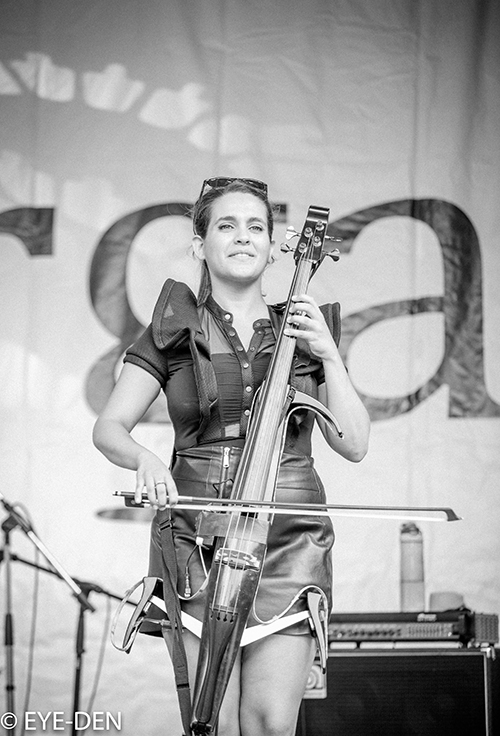 Darya Zonoozi performing on her Yamaha electric cello at Tirgan Festival with an Iraninan/Canadian Band, Bjahan In Toronto, Canada - Summer 2019 Photo By Eyedenimagery