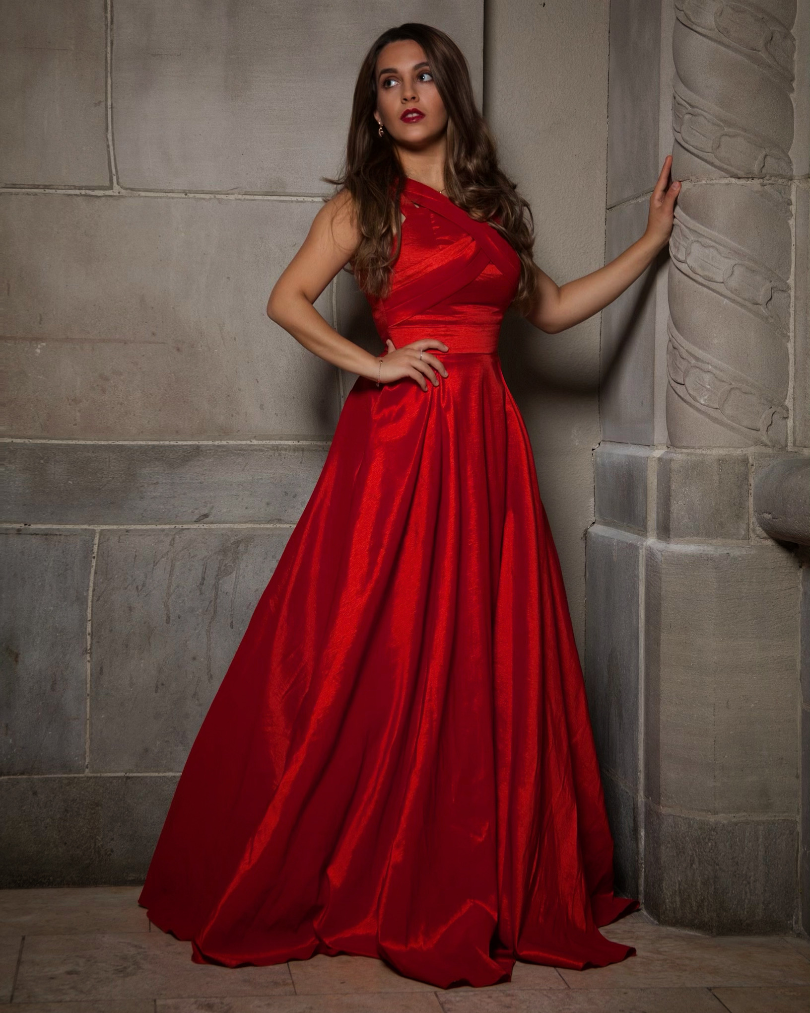 Darya Zonoozi in her red gown Downtown Toronto